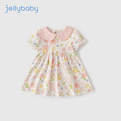 JELLYBABY 小女孩国风公主裙2024新款连衣裙女童连衣裙甜美裙子 粉色 130CM