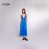 Maje2024春夏女装法式优雅蓝色吊带收腰连衣裙长裙MFPRO03583 蓝色 T34