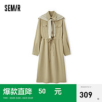 Semir 森马 连衣裙女披肩复古宽松2024春季开叉收腰工装裙 卡其50601 155/80A/S