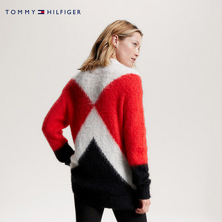TOMMY HILFIGER女装含羊毛混纺都市休闲几何拼色绒毛宽松针织毛衣39909 红白蓝拼色0KR XS
