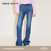 MISS SIXTY2024春季牛仔裤女复古丹宁风微喇显瘦百搭休闲长裤 深蓝-常规 24