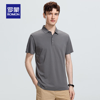 ROMON 罗蒙 5A抗菌+莫代尔短袖T恤男2024夏季商务休闲百搭翻领上衣 灰色 195（165-200斤）