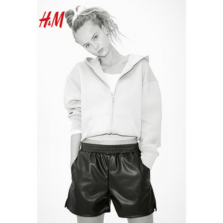 H&M 2024夏季女装涂层面料潮流时尚简约风松紧腰短裤1232131 黑色 170/100A