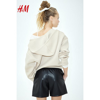 H&M2024夏季女装涂层面料潮流时尚简约风松紧腰短裤1232131 黑色 165/80A