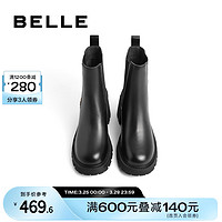 BeLLE 百丽 烟筒靴女2022冬季女靴新款商场加绒切尔西靴真皮短靴Y5X2DDZ2