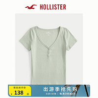 HOLLISTER 24春夏辣妹修身罗纹短袖亨利式上衣T恤 女 358310-1 灰绿色 S (165/88A)