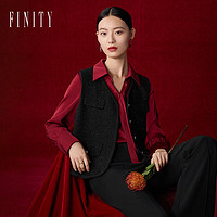 FINITY 菲妮迪 品牌背心2024年春季简约黑色气质小香风亮丝外搭上衣女 黑色 S