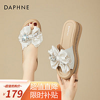 DAPHNE 达芙妮 坡跟拖鞋女外穿2024夏季新款厚底一字拖女鞋沙滩厚底蝴蝶结凉拖 米色 34