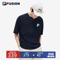 FILA 斐乐 FUSION斐乐潮牌多彩运动短袖T恤夏季纯棉宽松情侣上衣男女 深黑-BBK（宽松版型） 165/88A/S