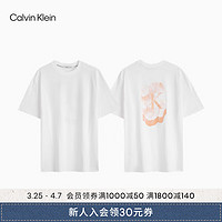 Calvin Klein Jeans24春夏女士休闲男友风印花圆领宽松短袖T恤J223339 YAF-月光白 XS