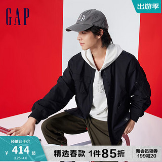 Gap 盖璞 男女装春季2024LOGO飞行员夹克876979外套 黑色 180/100A(XL)亚洲尺码