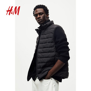 H&M 男装2024春季立领纯色修身版型轻便棉背心1211198 黑色 175/108A