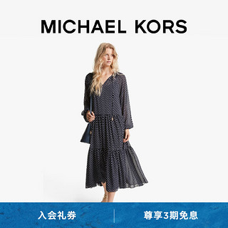 MICHAEL KORS迈克高仕【春季】女士 V 领波点长袖连衣裙 藏青色/白色 409 M