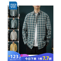 真维斯男装2024夏季 男款长袖格子衬衫外套港风潮流外套EI 蓝色2500 170/88A/L