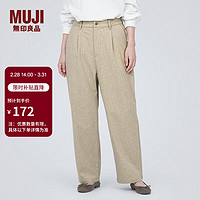 无印良品（MUJI）女式 弹力起毛 抽褶裤 休闲西裤长裤子秋季款 BE1P0C3A 浅米色 S(155/62A)