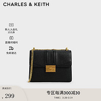 CHARLES & KEITH CHARLES&KEITH方扣链条酒神包单肩包斜挎包包女包女士CK2-21200009-5 Black黑色 S