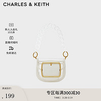 CHARLES & KEITH CHARLES&KEITH;质感链条饰果冻透明斜挎马鞍包包女包女士CK2-80270686 White白色 S