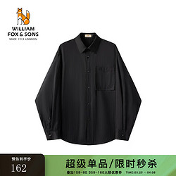 William fox&sons 男装褶皱定型工艺高密度科技户外面料宽松版山系户外按扣长袖衬衫 黑色 XL/52