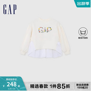 Gap女童2024春季柔软高弹logo拼接下摆卫衣儿童装上衣890218 奶白色 130cm(S) 亚洲尺码