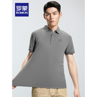 罗蒙（ROMON）短袖T恤男夏季时尚青年polo领薄款纯色百搭T恤衫 铁灰 175（115-130斤）