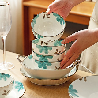 摩登主妇青渊日式陶瓷碗家用2024餐具好看的米饭碗小碗 青渊9英寸异形双耳碗
