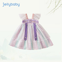 JELLYBABY宝宝唐装裙子儿童中国风连衣裙夏女童汉服 翎羽飞花-紫色 110cm
