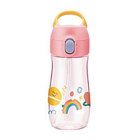 LOCK&LOCK 儿童吸管杯婴儿水杯夏季宝宝喝水壶带刻度幼儿学饮杯430ML粉色