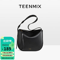 TEENMIX 天美意 女包牛皮马鞍包复古腋下包女士简约通勤斜跨包百搭大容量单肩包女生日礼物送女友