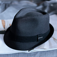 KT 绅士爵士帽秋冬男士新款帽子大头围格纹英伦休闲中青年礼帽女 黑色 常规码M(55-57cm