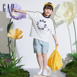 Gap 盖璞 男童2024夏季纯棉拼接织带logo短袖T恤儿童装上衣890535 白色 140cm(M)亚洲尺码