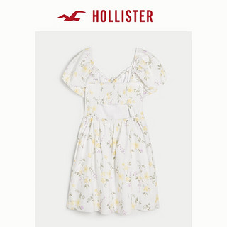 HOLLISTER24春夏辣妹收腰泡泡袖短款A字连衣裙 女 357893-1 白色碎花 L (165/100A)