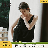 Teenie Weenie小熊女装2024夏装扭结毛衣V领吊带背心内搭白色 黑色 165/M