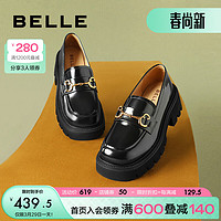 BeLLE 百丽 乐福鞋女专柜同款黑色牛皮粗跟单鞋Z1R1DAA3 黑色 34