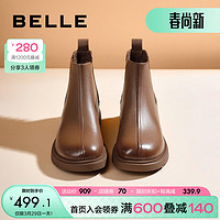 BeLLE 百丽 柔软法式切尔西靴女23冬季羊皮通勤短靴加绒A2V1DDD3 棕色-单里 37