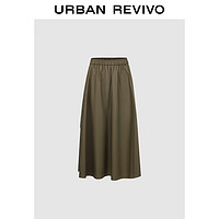 URBAN REVIVO 女士都市休闲工装风口袋超宽松半裙 UWU540037 深棕绿 L