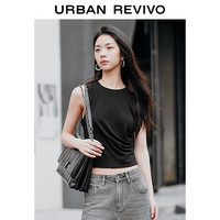 UR2024夏季女装简约百搭收褶无袖圆领修身背心UWH440038 正黑 XS