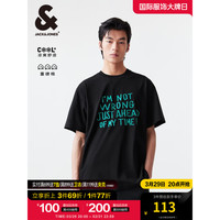 杰克·琼斯(JACK&JONES)夏季潮趣味字母印花款宽松重磅凉感短袖T恤男224201211 E40黑色 常规 E40黑色 190/108A/XXL