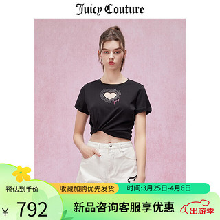 JUICY COUTURE橘滋T恤女2024春夏美式烫钻甜辣镂空设计感爱心短袖上衣 黑色 XS