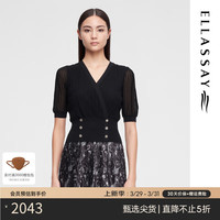 歌力思(ELLASSAY)2024夏季醋酸面料收腰显瘦短袖毛针织衫女EWE352M07100 经典黑 XS 经典黑(3.27)