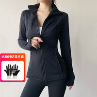 猪小耙(ZHUXIAOPA)瑜伽服外套女秋冬拉链立领修身显瘦运动紧身衣夹克服女 黑色 L