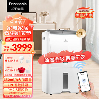 Panasonic 松下 除湿机/抽湿机 除湿量21升/天 适用面积40-45㎡ 家用吸湿器 四重空气净化nanoeX除菌防霉F-42C2YTA