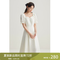 独束大码女装【油画少女】仪式感仙女裙夏装泡泡袖中长款裙子 奶油白 3