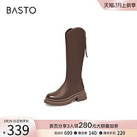 BASTO 百思图 冬商场新款加绒粗腿显瘦粗跟高筒骑士靴女长靴MD516DG2Y