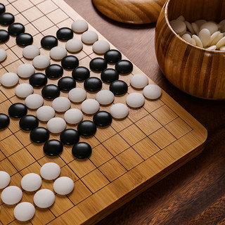 胜旅 围棋楠竹圆角棋盘套装19路棋盘361颗五子棋中国象棋三合一棋子