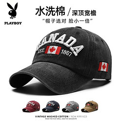 PLAYBOY 花花公子 帽子男户外遮阳大头围水洗鸭舌帽时尚潮流加大加宽水洗棉棒球帽女