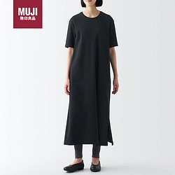 MUJI 無印良品 无印良品（MUJI）女式 双罗纹编织 短袖连衣裙 裙子 长裙 BBP44A3S 黑色 M