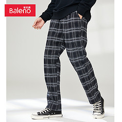 Baleno 班尼路 春季新品日系复古直筒格子法兰绒长裤男柔软潮流通勤休闲裤