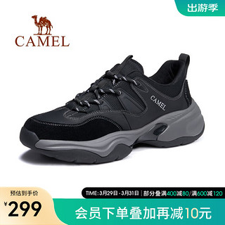 CAMEL 骆驼 官方店 新款男鞋厚底增高黑色老爹鞋男 G13S161005 黑色（偏大一码） 42