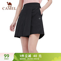 CAMEL 骆驼 短裤女子薄款宽松透气口袋训练跑步网球运动百褶梭织裤裙 JC3225L2002 黑色 S