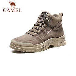 CAMEL 骆驼 秋季高帮男女同款潮流皮靴户外登山运动靴 GE12247126 卡其 39